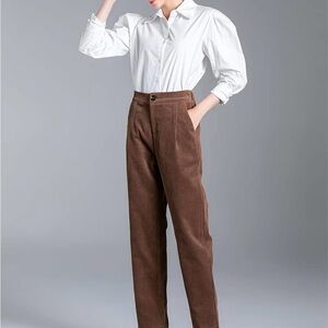 Elegant Brown Corduroy Women's Trousers